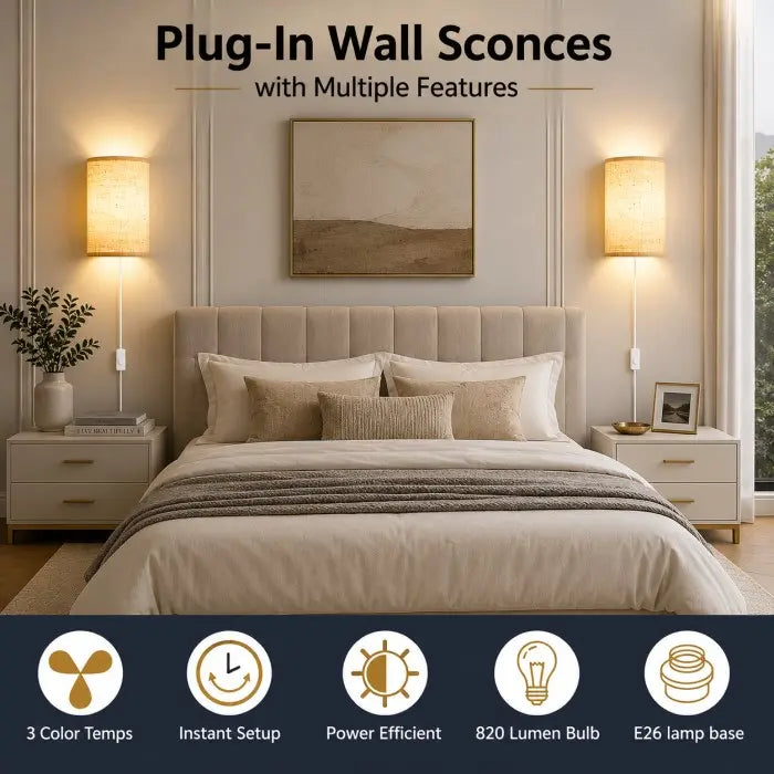 Battery Operated Wall Sconces Set of 2 with Remote & Rechargeable LED