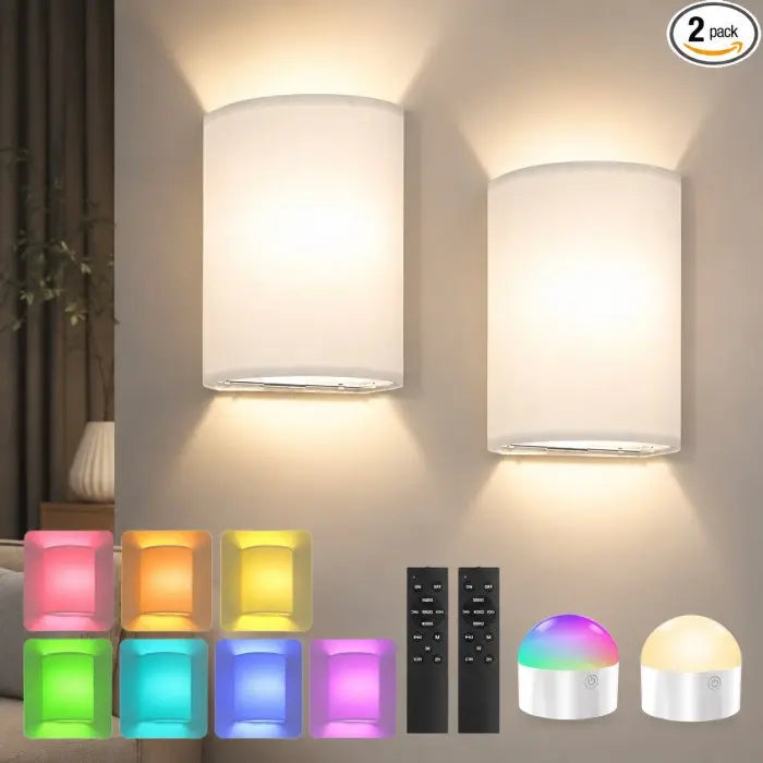 Battery Operated Wall Sconces Set of 2 with Remote & Rechargeable LED
