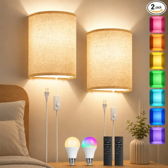 Battery Operated Wall Sconces Set of 2 with Remote & Rechargeable LED