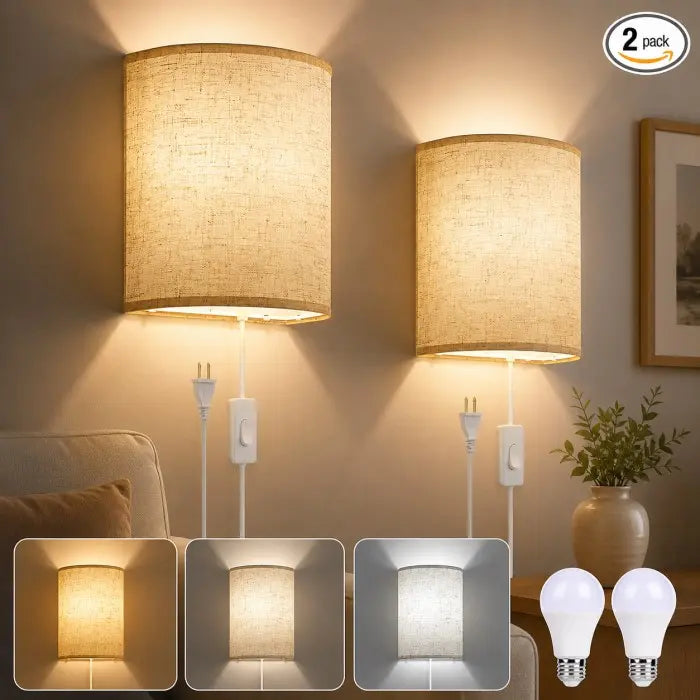 Battery Operated Wall Sconces Set of 2 with Remote & Rechargeable LED