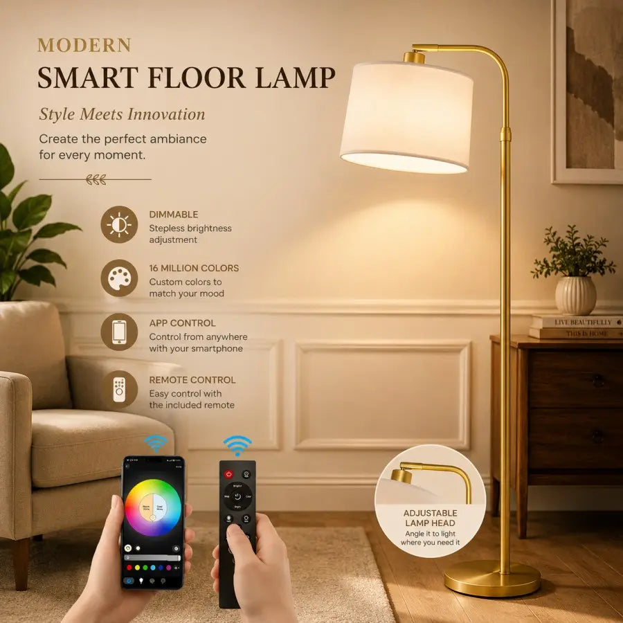 Gold Arc Lamp Floor with LED Edison Bulb Included, 1200 Lumens Modern Standing Lamp for Living Room, Bedroom & Office