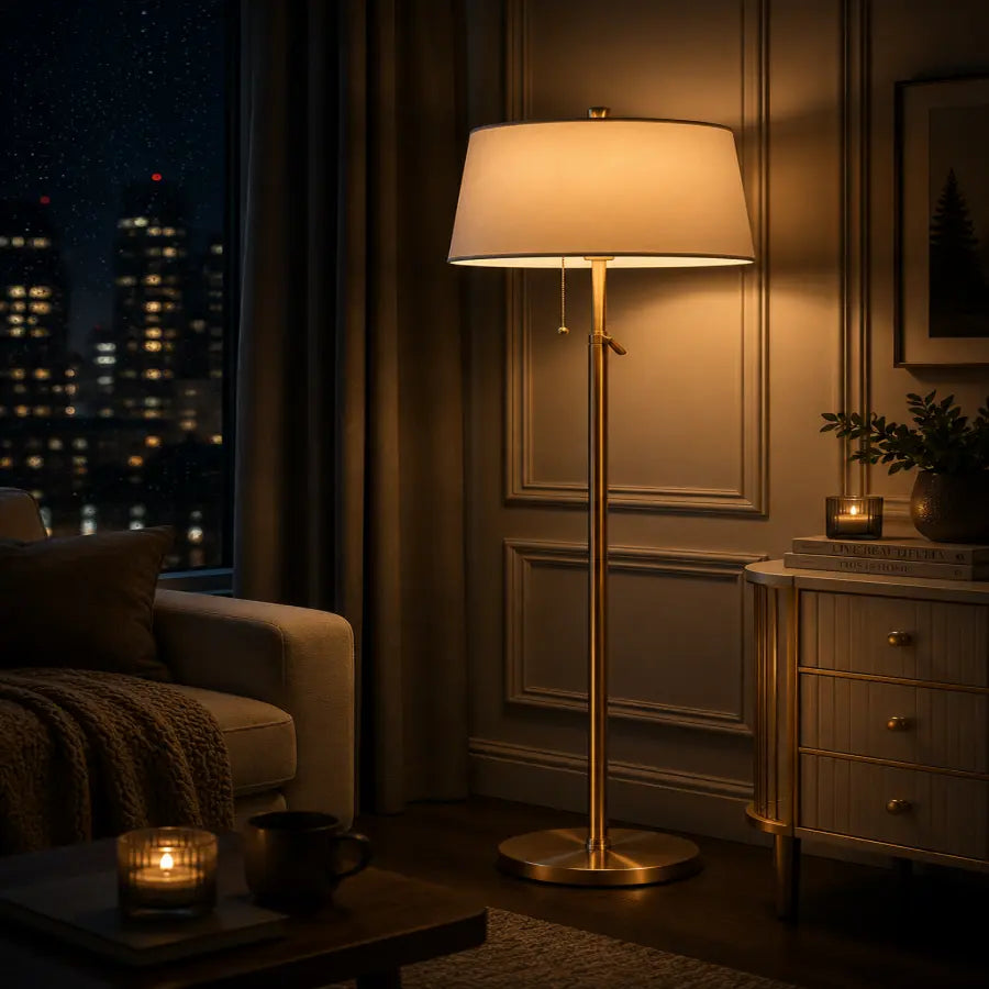 Gold Adjustable Floor Lamp for Living Room | 55–65" Modern Brass Standing Lamp with 3 Color LED Light, 9W Bulb Included for Bedroom, Reading Nook & Office