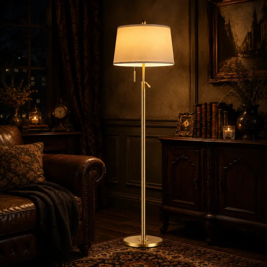 Gold Adjustable Floor Lamp for Living Room | 55–65" Modern Brass Standing Lamp with 3 Color LED Light, 9W Bulb Included for Bedroom, Reading Nook & Office