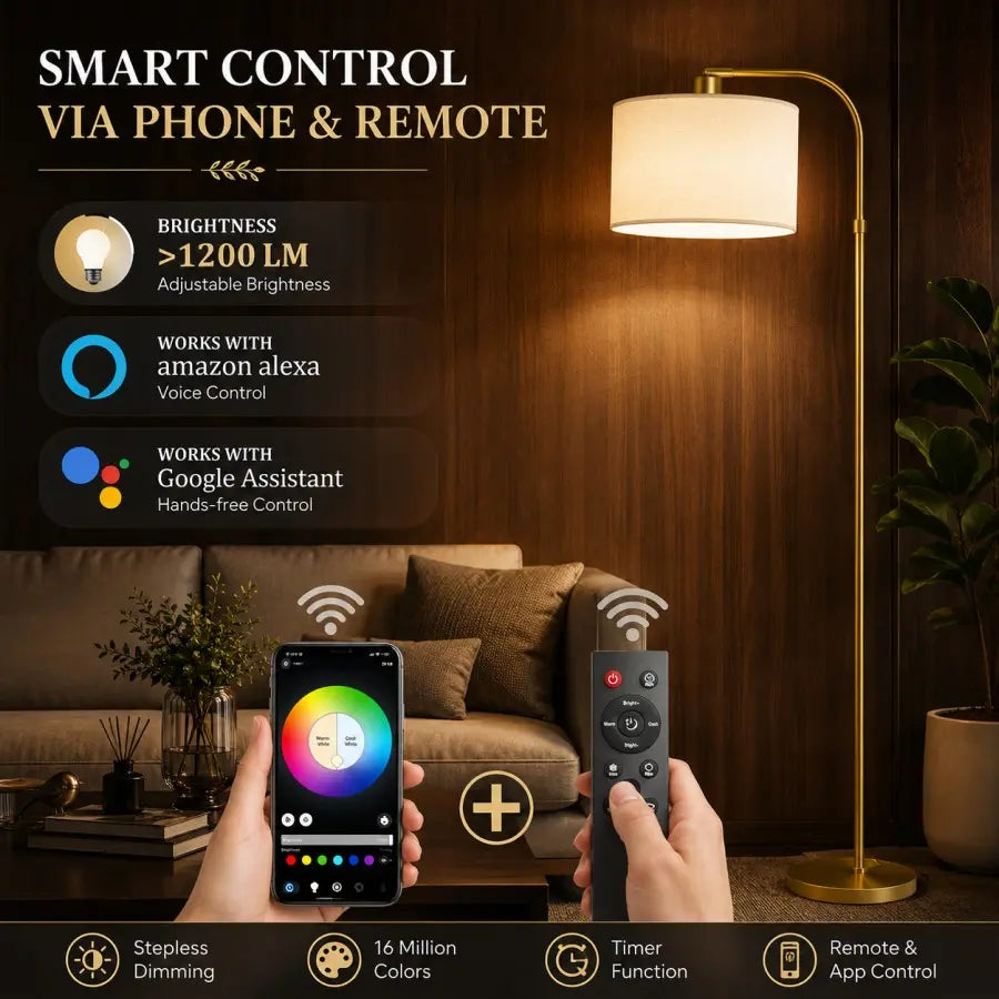 Gold Arc Lamp Floor with LED Edison Bulb Included, 1200 Lumens Modern Standing Lamp for Living Room, Bedroom & Office