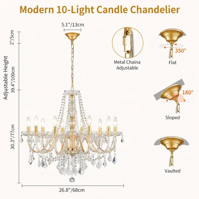 Modern 10-Light Chrome Crystal Chandelier for Dining Room, Luxury Large Pendant Ceiling Light Fixture for Living Room, Bedroom, Foyer & Entryway