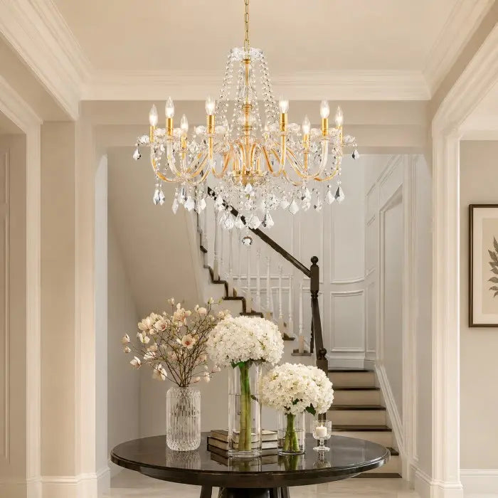 Modern 10-Light Chrome Crystal Chandelier for Dining Room, Luxury Large Pendant Ceiling Light Fixture for Living Room, Bedroom, Foyer & Entryway