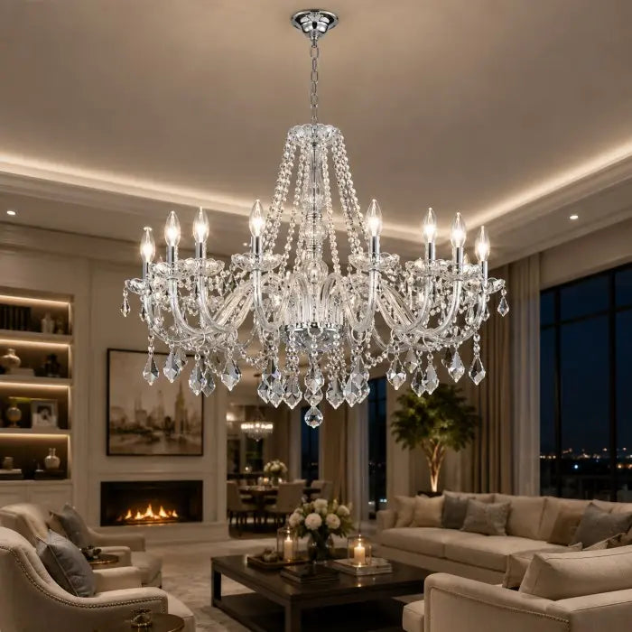 Modern 10-Light Chrome Crystal Chandelier for Dining Room, Luxury Large Pendant Ceiling Light Fixture for Living Room, Bedroom, Foyer & Entryway