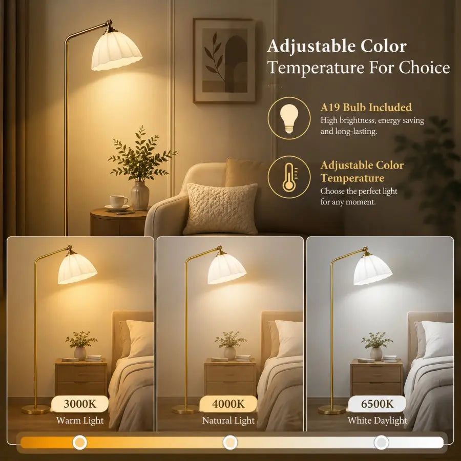 Modern 63" Floor Lamp with Marble Base – Adjustable Color Temperature Standing Lamp for Living Room, Bedroom, Office & Classroom