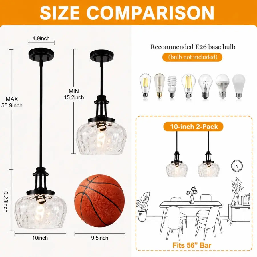Modern Brushed Gold Bubble Glass Kitchen Island Pendant Light