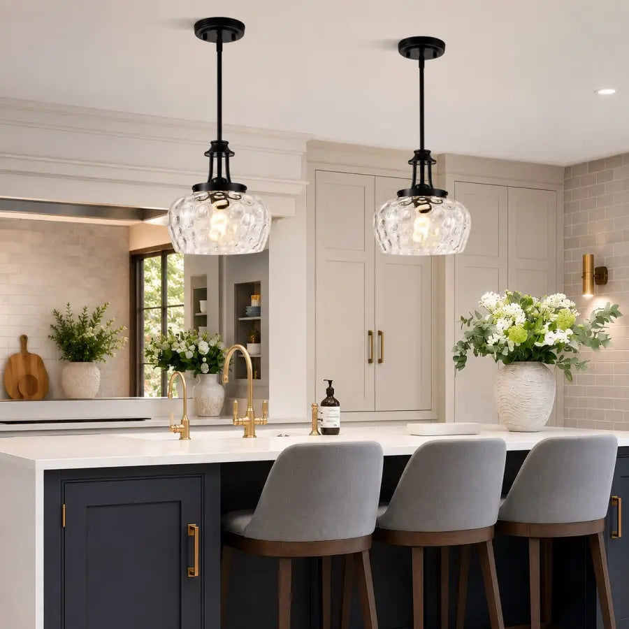 Modern Brushed Gold Bubble Glass Kitchen Island Pendant Light