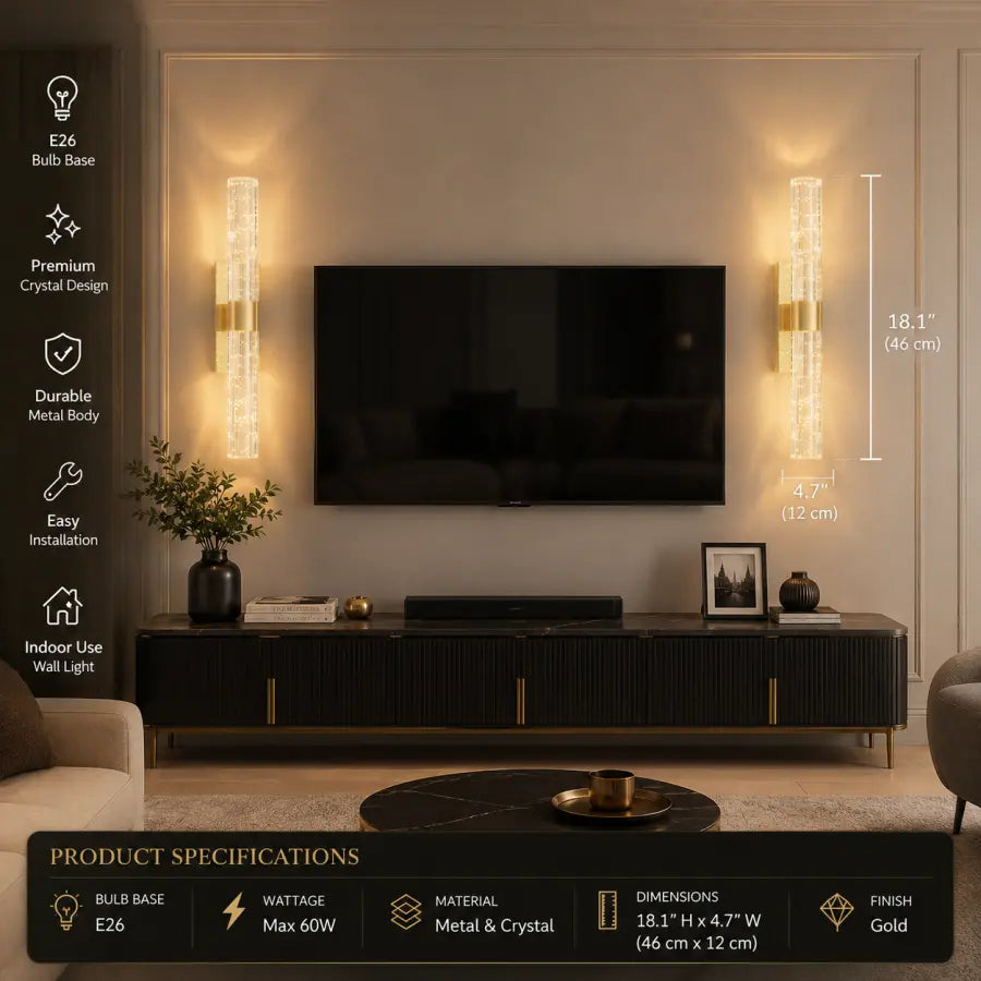 Gold Wall Sconces Set of 2 | Modern LED Bathroom Vanity Lights with Ripple Glass Shades, 5CCT Dimmable 14W Wall Lighting for Mirror, Bedroom, Hallway & Entryway