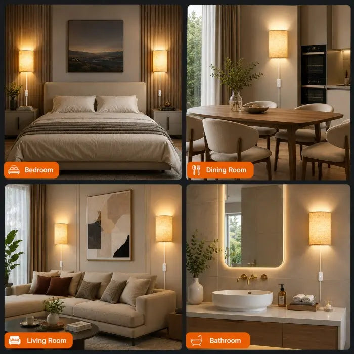 Battery Operated Wall Sconces Set of 2 with Remote & Rechargeable LED