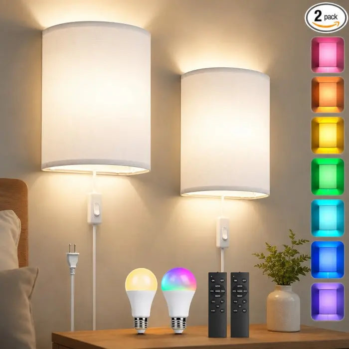Battery Operated Wall Sconces Set of 2 with Remote & Rechargeable LED