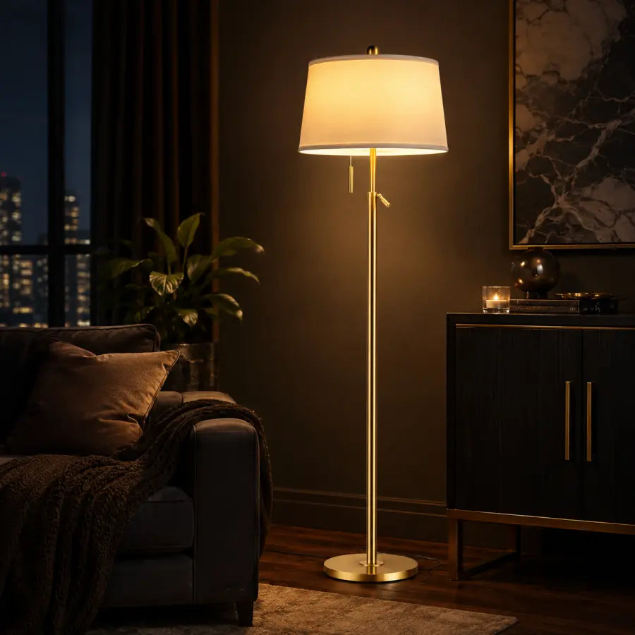 Gold Adjustable Floor Lamp for Living Room | 55–65" Modern Brass Standing Lamp with 3 Color LED Light, 9W Bulb Included for Bedroom, Reading Nook & Office