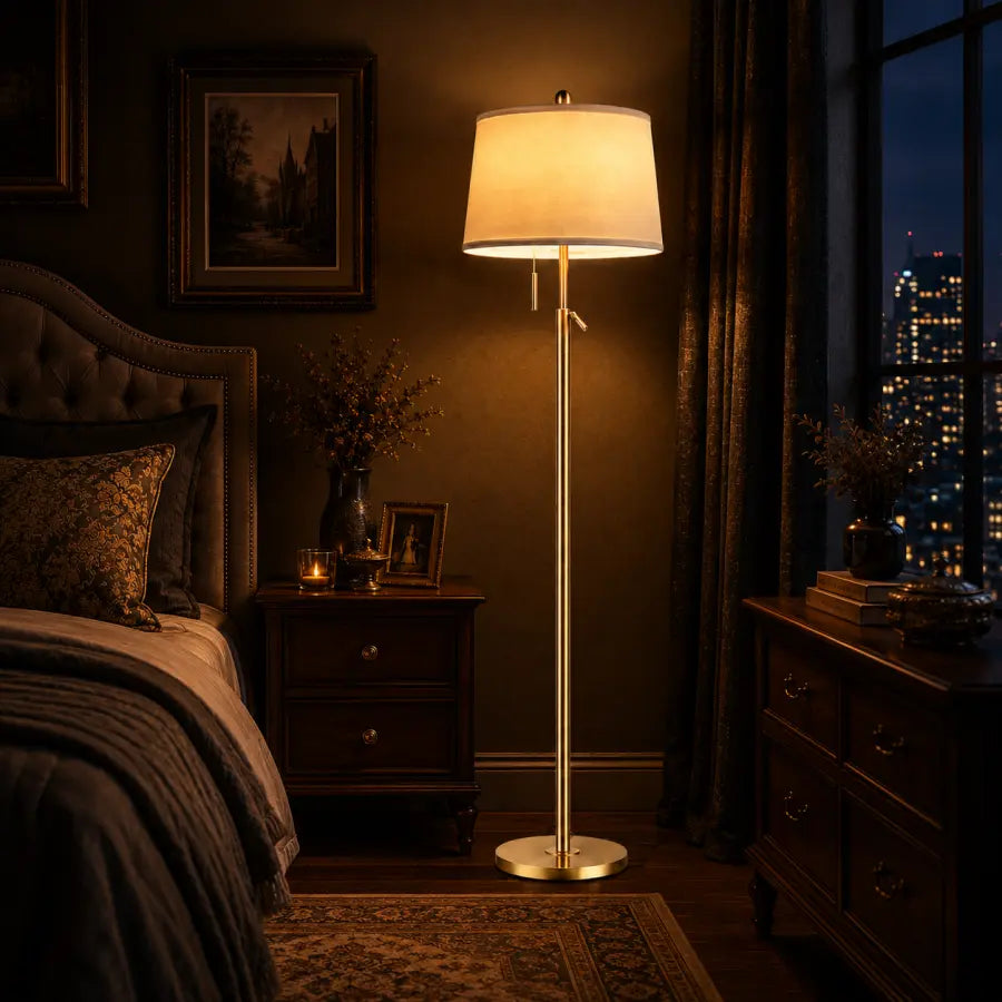 Gold Adjustable Floor Lamp for Living Room | 55–65" Modern Brass Standing Lamp with 3 Color LED Light, 9W Bulb Included for Bedroom, Reading Nook & Office