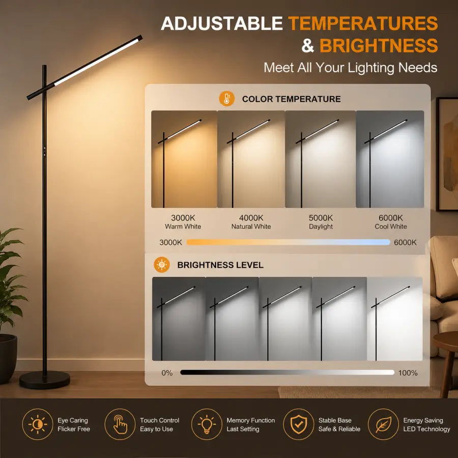 LED Corner Floor Lamp with Remote Control | 1800LM Dimmable Modern Standing Lamp, 360° Rotating Head, 3000K–6000K