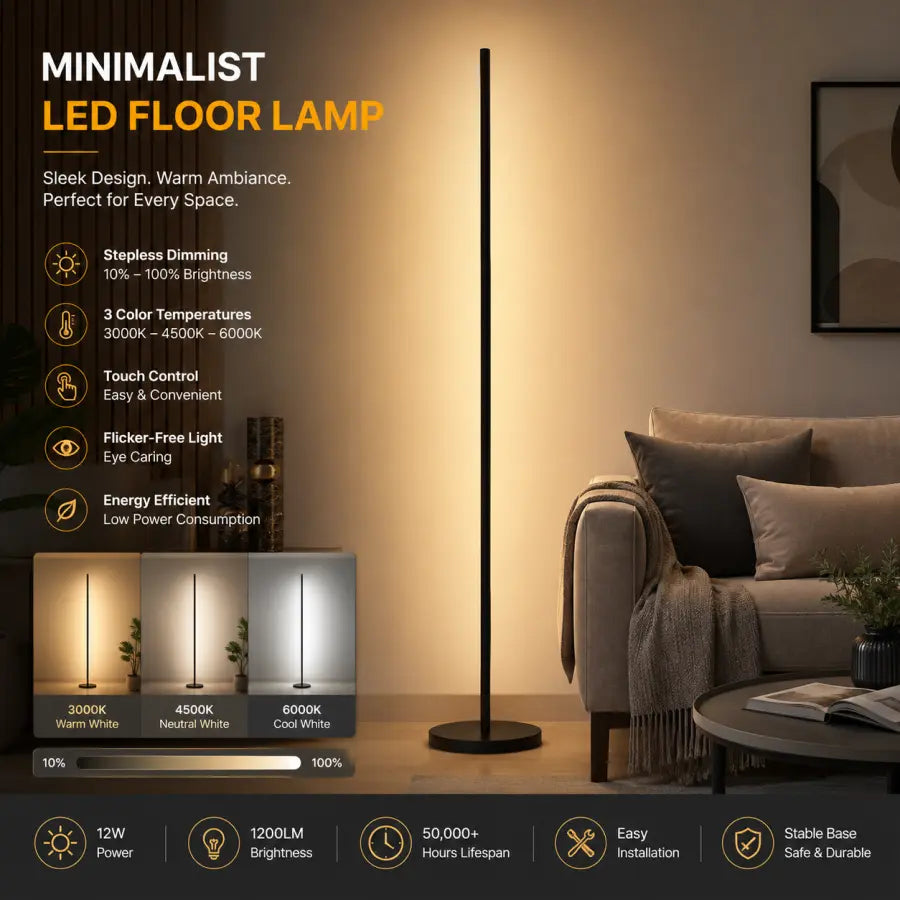 LED Corner Floor Lamp with Remote Control | 1800LM Dimmable Modern Standing Lamp, 360° Rotating Head, 3000K–6000K