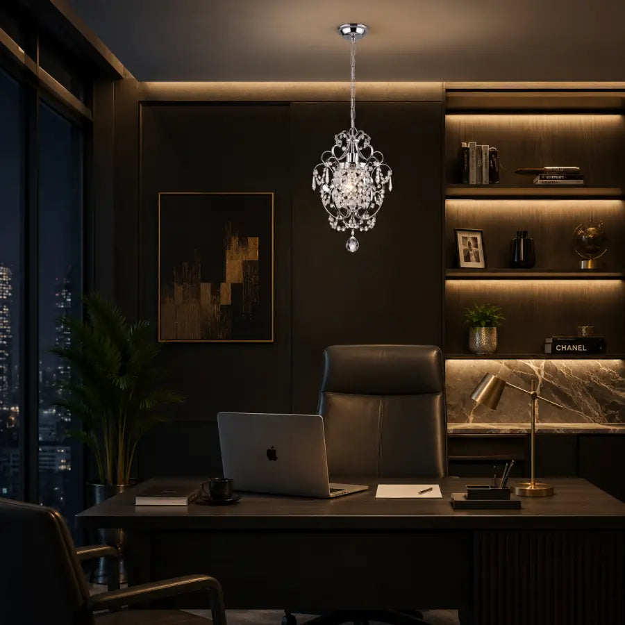 Mini Chrome Crystal Chandelier 1 Light Modern Elegant Ceiling Light Fixture Adjustable Hanging Pendant Light for Closet Bedroom Girls Room Kitchen Island