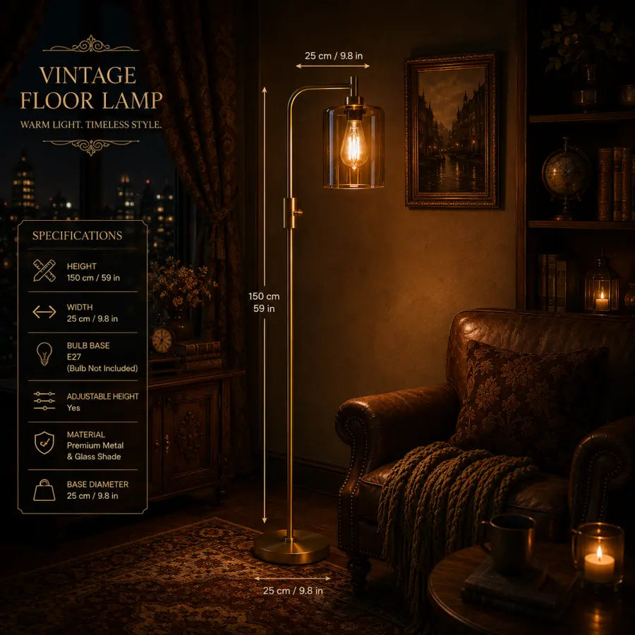 Modern Gold Arc Floor Lamp with Clear Glass Shade | Dimmable 900LM LED Standing Lamp for Living Room, Bedroom, Reading Nook, Office & Corner – LED Bulb Included