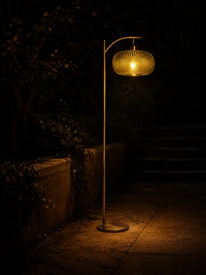 Modern Green Glass Floor Lamp with Remote | Mid-Century Gold Dimmable Standing Lamp for Living Room, Bedroom & Office | 12W LED Bulb Included
