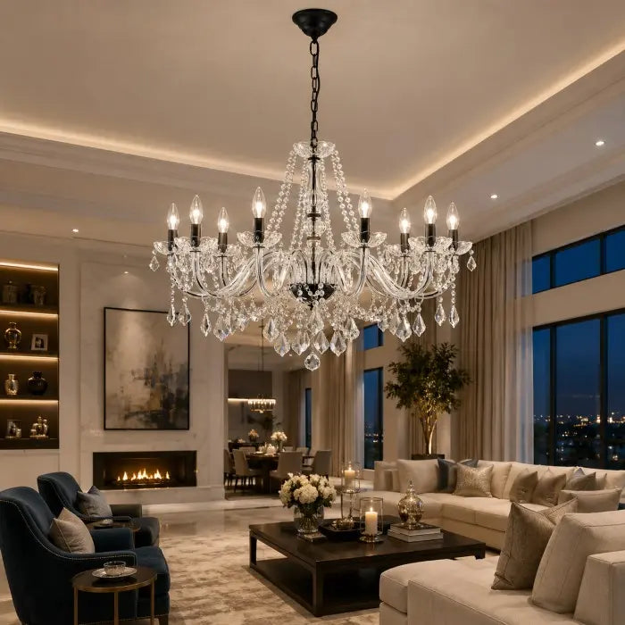 Modern 10-Light Chrome Crystal Chandelier for Dining Room, Luxury Large Pendant Ceiling Light Fixture for Living Room, Bedroom, Foyer & Entryway